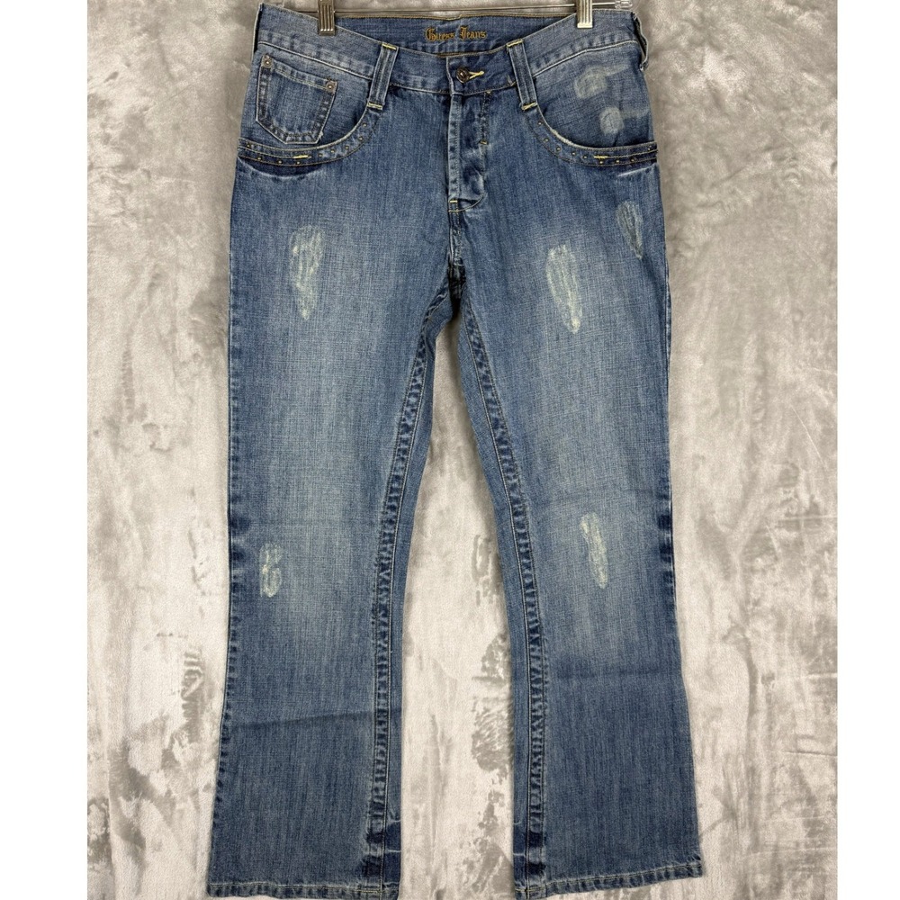 Guess Jeans Women's Size 31 Blue Distressed‎ Bootcut Denim Pants